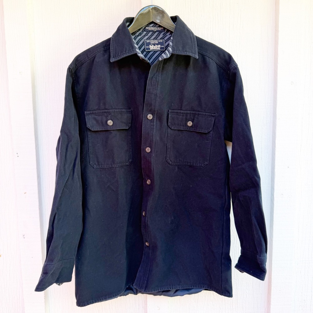 Levi Strauss Men Black Cotton Canvas Button Front Lined Shirt Jacket Large